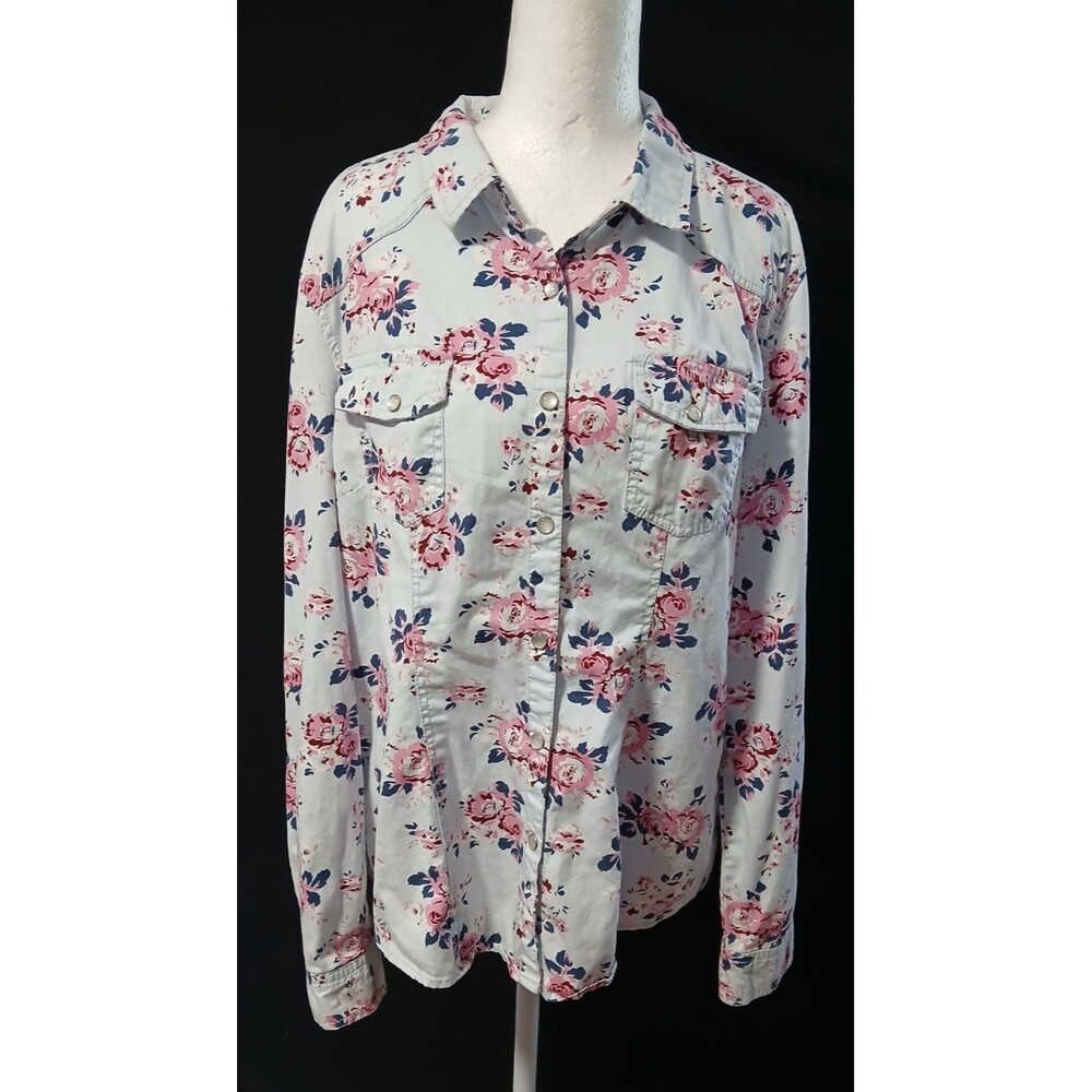 Canyon River Blues Light Blue/ Floral Long Sleeve Button Down Blouse XL